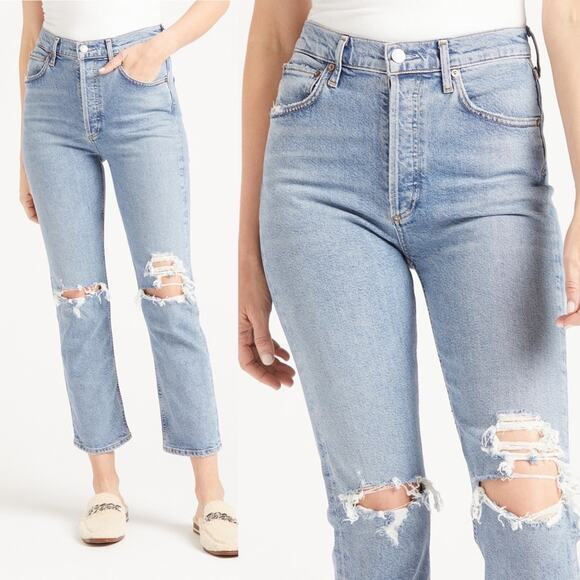 Agolde Denim Riley High-Rise Cropped Straight Jeans Size 27 - Picture 1 of 13